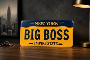 THE BOSS New York State Background Metal Novelty License Plate